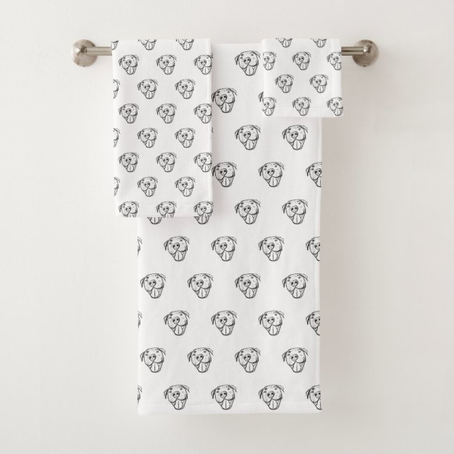 Pitbull Drawing Sing Dog Lovers Black White Badhandtuch Set (Insitu)