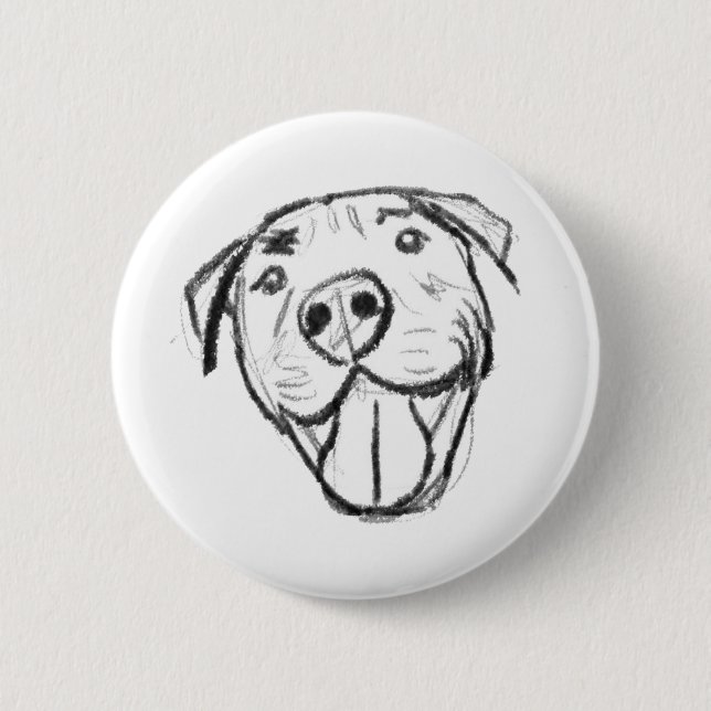 Pitbull Drawing Sing Dog Lovers Black White Button (Vorderseite)