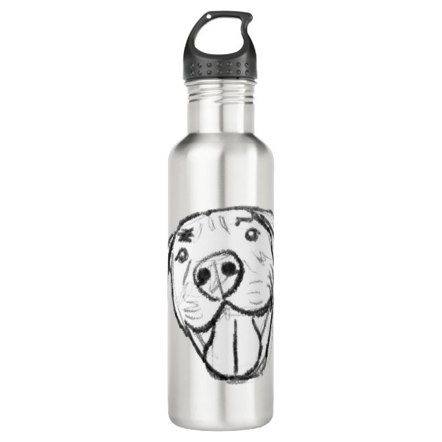 Pitbull Drawing Sing Dog Lovers Black White Edelstahlflasche (Vorderseite)