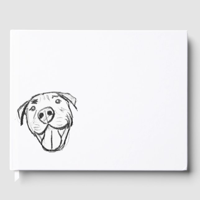 Pitbull Drawing Sing Dog Lovers Black White Gästebuch (Vorderseite)