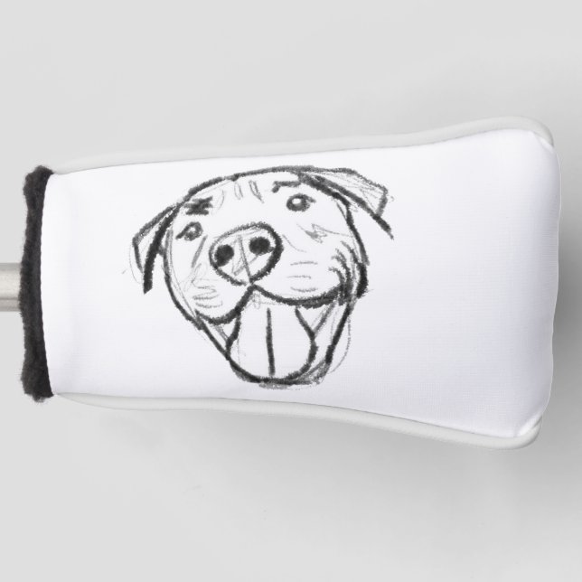 Pitbull Drawing Sing Dog Lovers Black White Golf Headcover (Vorderseite)