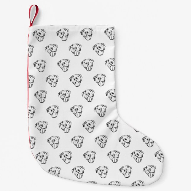 Pitbull Drawing Sing Dog Lovers Black White Kleiner Weihnachtsstrumpf (Vorderseite)