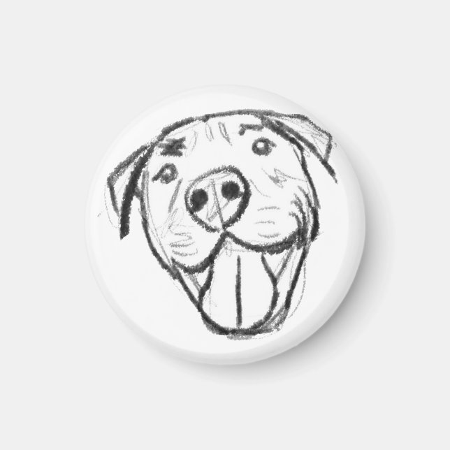 Pitbull Drawing Sing Dog Lovers Black White Magnet (Vorne)