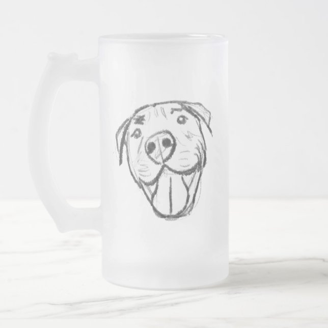 Pitbull Drawing Sing Dog Lovers Black White Mattglas Bierglas (Links)