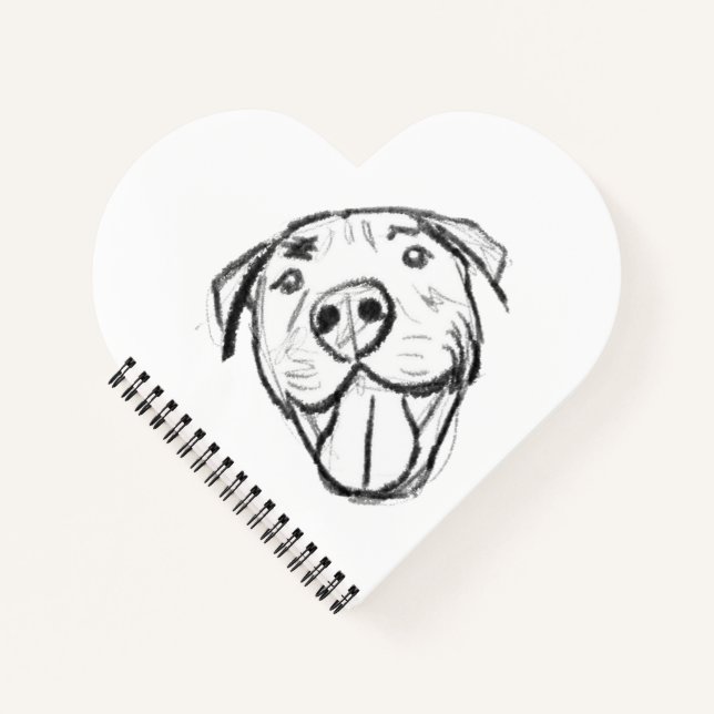 Pitbull Drawing Sing Dog Lovers Black White Notizbuch (Vorderseite)