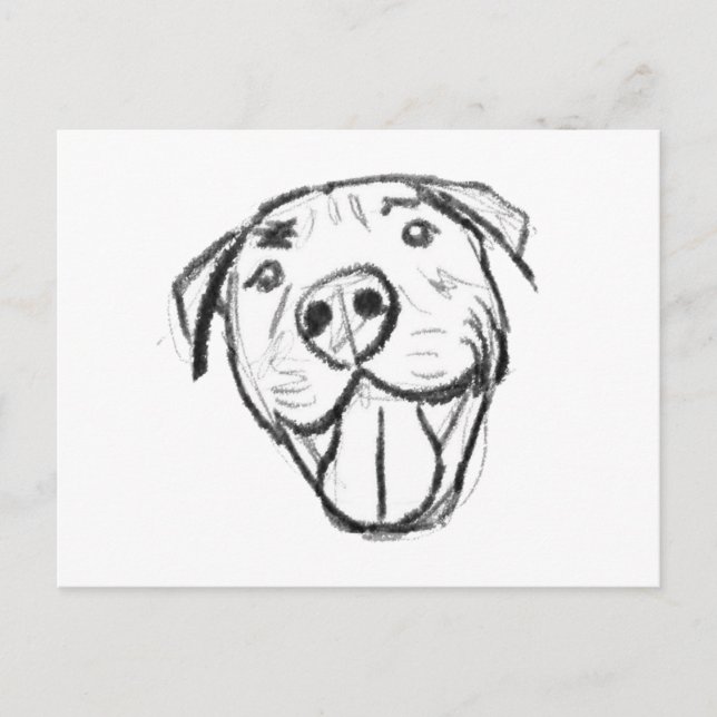 Pitbull Drawing Sing Dog Lovers Black White Postkarte (Vorderseite)