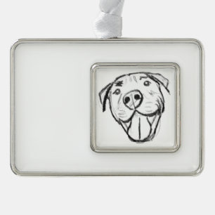 Pitbull Drawing Sing Dog Lovers Black White Rahmen-Ornament Silber