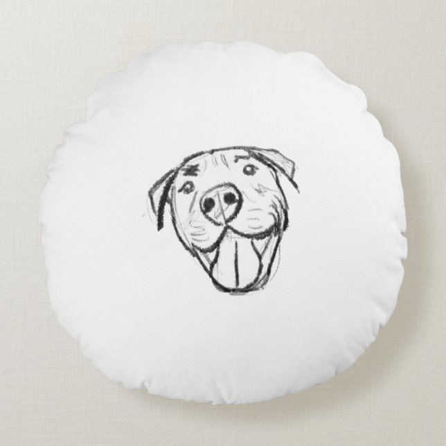 Pitbull Drawing Sing Dog Lovers Black White Rundes Kissen (Vorderseite)