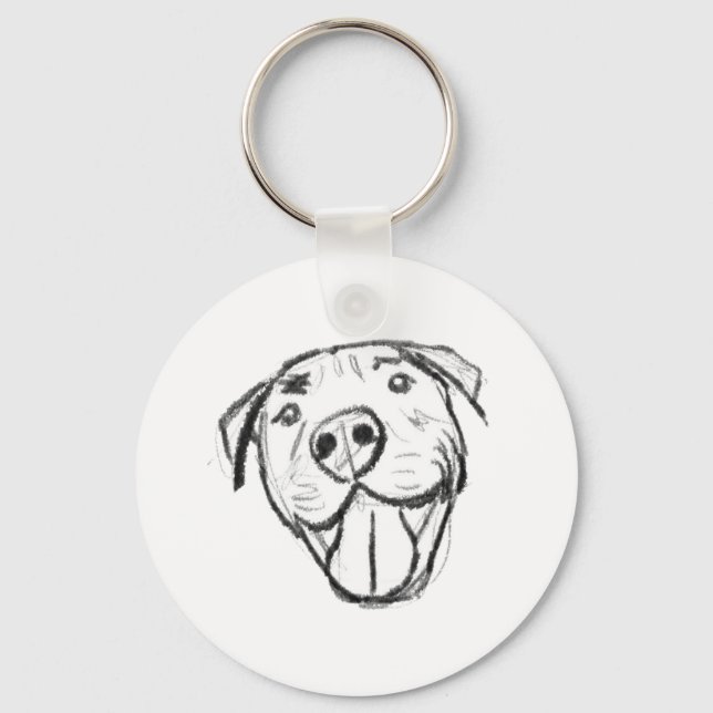 Pitbull Drawing Sing Dog Lovers Black White Schlüsselanhänger (Vorderseite)