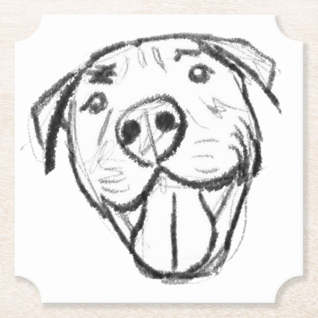 Pitbull Drawing Sing Dog Lovers Black White Untersetzer (Vorderseite)