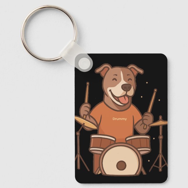 Pitbull Drummer Personalisiert Rock Drum Schlüsselanhänger (Vorderseite)