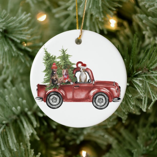 Pitbull en voiture Noël Ornement Drôle Noël Cadeau (Arbre)