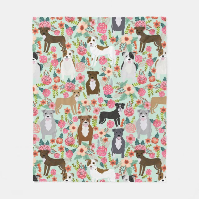 Pitbull Floral Blanket - Hundedecke, Pillen Fleecedecke (Vorderseite)