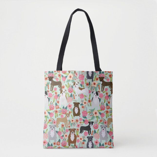 Pitbull Florals Tote Tasche (Vorderseite)