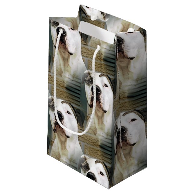 Pitbull-förmiger Knochen Kleine Geschenktüte (Vorderseite Schrägansicht)
