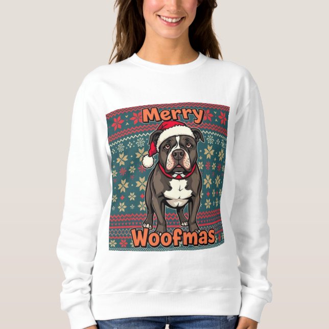 Pitbull Frohe Woofmas Sweatshirt (Vorderseite)