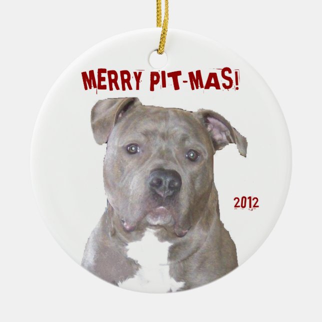 PITBULL FRÖHLICHES PIT-MAS KERAMIKORNAMENT (Vorne)