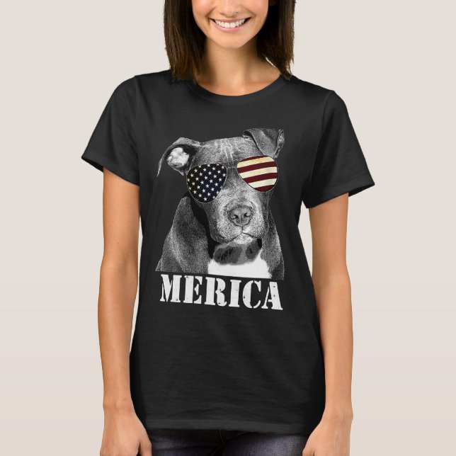 Pitbull Funny Patriotic Dog Usa Sun Brille T-Shirt (Vorderseite)