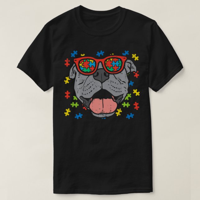 Pitbull Gesichtsrätsel Brille Autismus Bewusstsein T-Shirt (Design vorne)