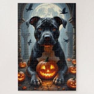 Pitbull-Gotik-Kathedrale-Halloween-Porträt-Kunst