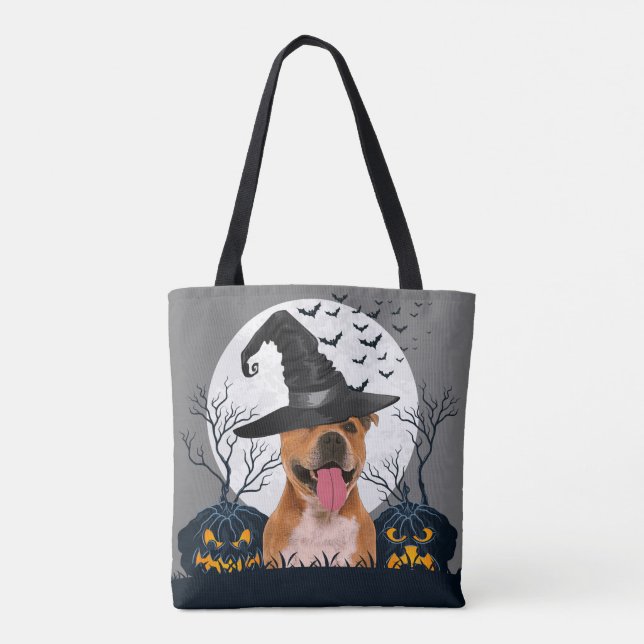 Pitbull-Halloween-Kürbis-Flecken Tasche (Rückseite)
