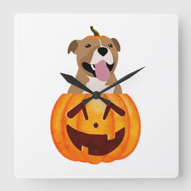 Pitbull Halloween   Quadratische Wanduhr (Vorderseite)