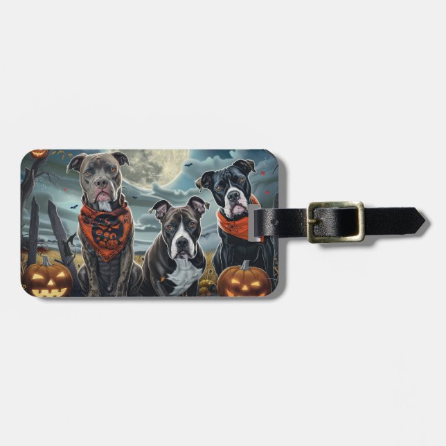Pitbull Halloween Spooky Gepäckanhänger (Vorderseite horizontal)