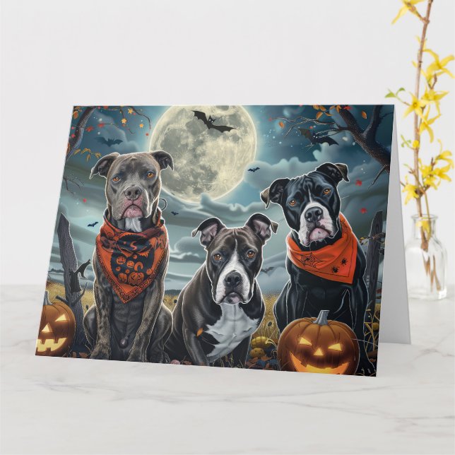 Pitbull Halloween Spooky Karte (Gelbe Blume)