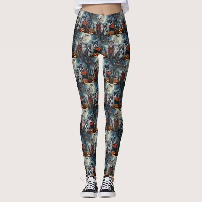 Pitbull Halloween Spooky Leggings (Vorderseite)