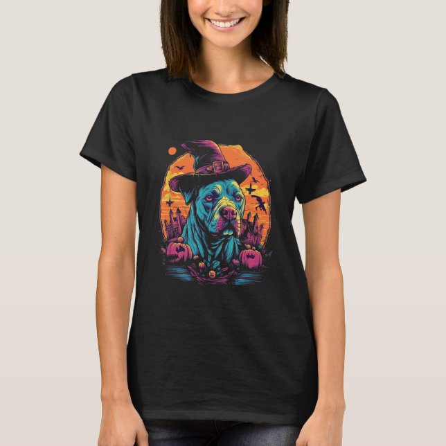 Pitbull Hexenhut Halloween Kostüm Hund Welpen T-Shirt (Vorderseite)