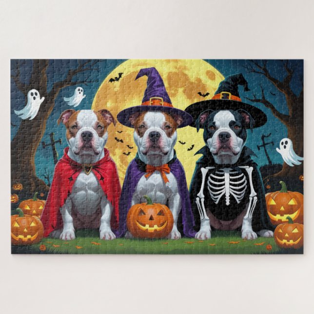 Pitbull Hogs Pumpkin Halloween Funny (Horizontal)