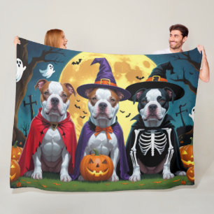 Pitbull Hogs Pumpkin Halloween Funny Fleecedecke