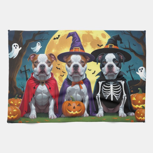 Pitbull Hogs Pumpkin Halloween Funny Geschirrtuch (Horizontal)