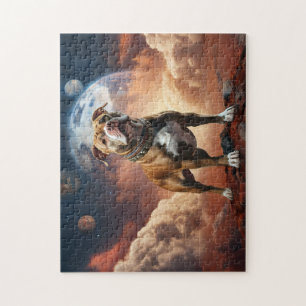Pitbull-Hund auf dem Mars auf einem Jigsaw-Puzzle!