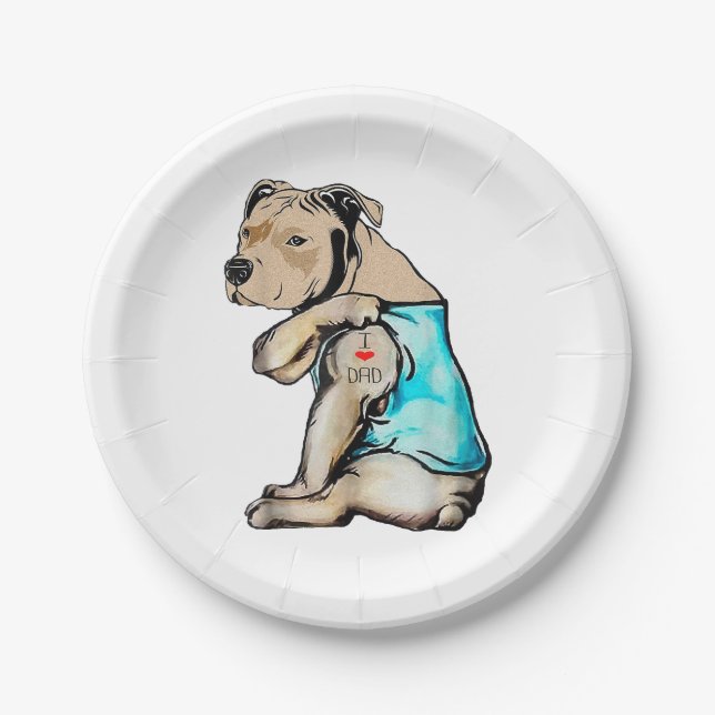 Pitbull Hund I Liebe Vater Tattoo Funny Family Pappteller (Vorderseite)