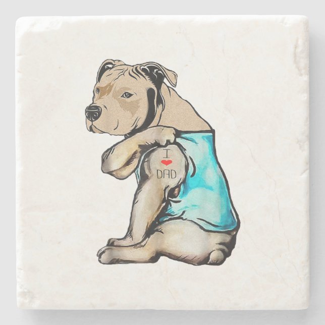 Pitbull Hund I Liebe Vater Tattoo Funny Family Steinuntersetzer (Vorderseite)