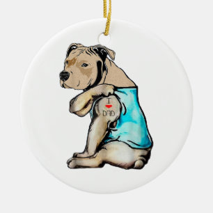 Pitbull-Hund Ich liebe Papa-Tattoo Lustige Familie Keramik Ornament