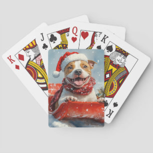 Pitbull-Hund im Schlitten Lass es schneien Weihnac Spielkarten