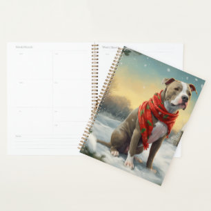 Pitbull Hund im Schnee Weihnachten Planer