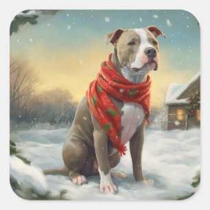 Pitbull Hund im Schnee Weihnachten Quadratischer Aufkleber