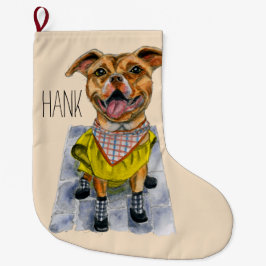 Pitbull-Hund in einem Regen-Mantel-Aquarell Großer Weihnachtsstrumpf