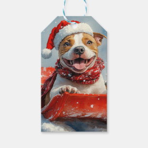 Pitbull Hund in Sledge Lass es Schnee Weihnachten Geschenkanhänger