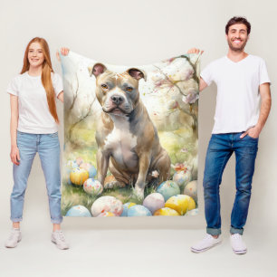 Pitbull Hund mit Ostereiern Urlaub Fleecedecke