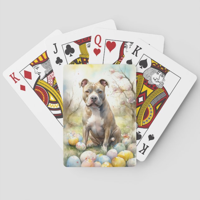 Pitbull Hund mit Ostereiern Urlaub Spielkarten (Rückseite)