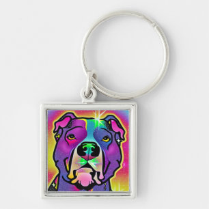 Pitbull Hund Pop Art Schlüsselanhänger