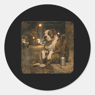 Pitbull-Hund raucht Zigaretten-Meme Lustiges Bier Runder Aufkleber