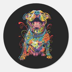 Pitbull Hund Tätowierte farbenfrohe tattooid Hund  Runder Aufkleber