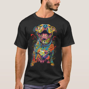 Pitbull Hund Tätowierte farbenfrohe tattooid Hund  T-Shirt