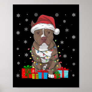 Pitbull Hund Ugly Xmas Lights Weihnachtsmannmütze Poster
