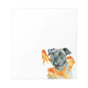 Pitbull-Hund und Goldfisch-Aquarell Notizblock